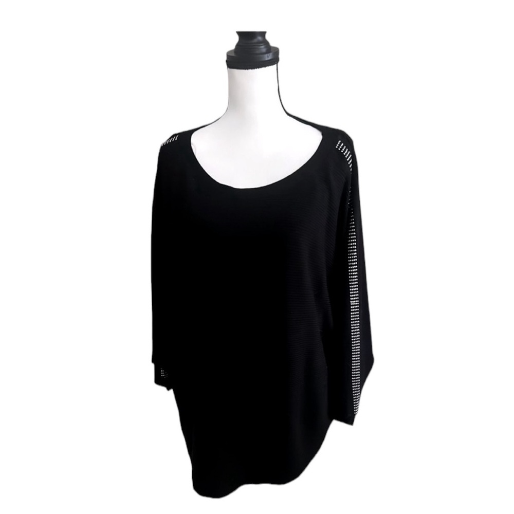 I.N. studio Black Sweater Top with Rhinestones down the Sleeves